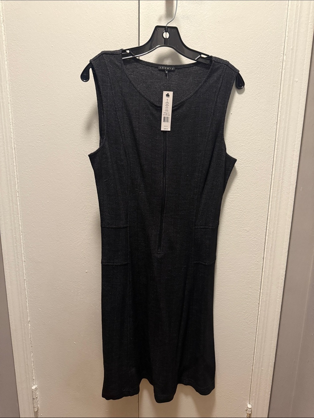 Theory Black Sleeveless Knit Midi Dress with Front Seam